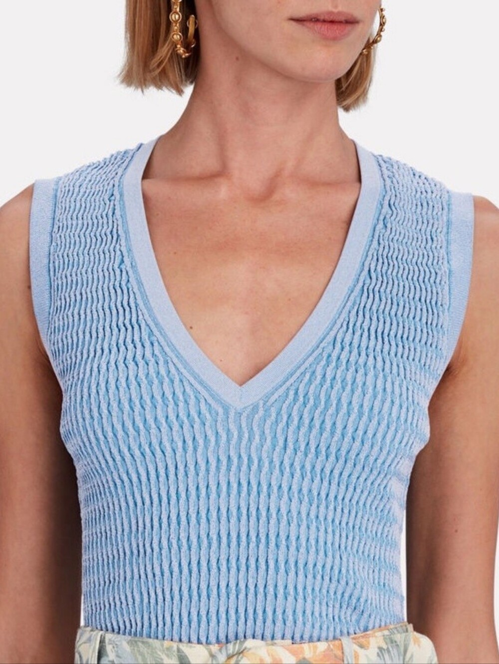 Veronica Beard Sid Light Blue Sleeveless Pullover tank top ribbed metallic small - Picture 2 of 7